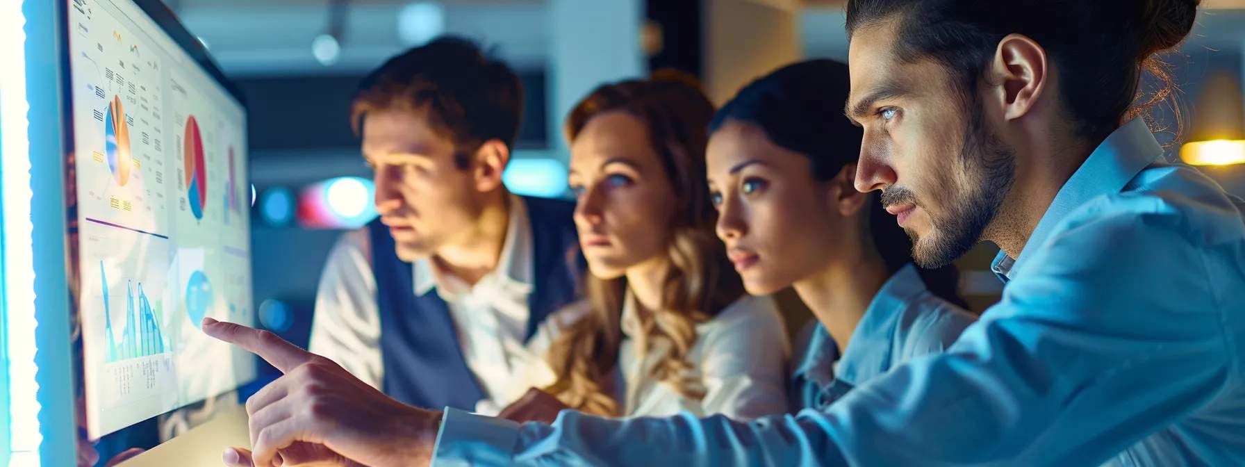 A team looking at the data surfaced by their technology expense management system